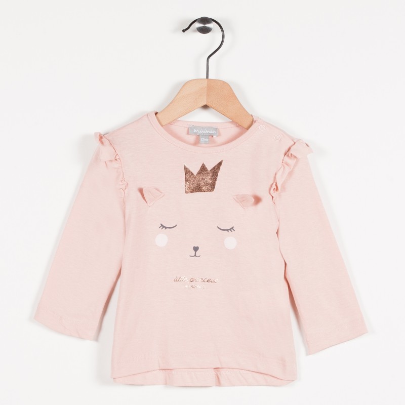 Tee Shirt Rose Avec Motif Chat Rose Pale Miniman Shop